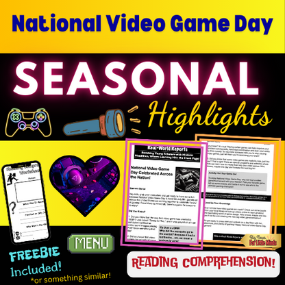 National Video Game Day: Kids Article, Activity & Free Worksheets in Mini Article Pack!