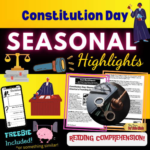 Constitution Day in USA: Kids Article, Activities & Reading Worksheets! Lesson Pack