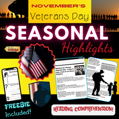 Veterans Day Lesson for Kids: Reading Article, Thank You Card & Comprehension