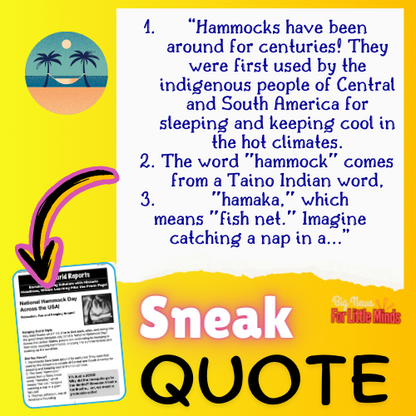 National Hammock Day: Kids Article, Activity & FREE Worksheets in Mini Article Pack!