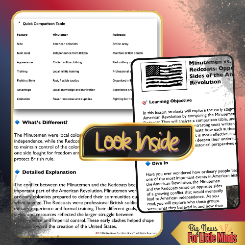 Minutemen & Redcoats: Compare & Contrast Texts & Worksheet for 4th July Lesson Plan