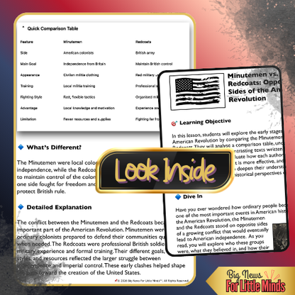 Minutemen & Redcoats: Compare & Contrast Texts & Worksheet for 4th July Lesson Plan