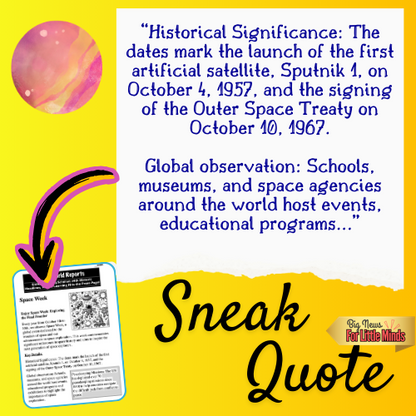 Space Week – Kids Article & Activity Pack for some Space Fun in October!