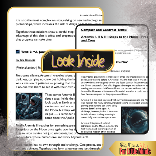 Artemis I, II & III by Nasa! Compare & Contrast Pack | Worksheets, Answers & Analysis!