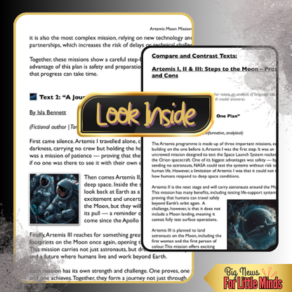 Artemis I, II & III by Nasa! Compare & Contrast Pack | Worksheets, Answers & Analysis!