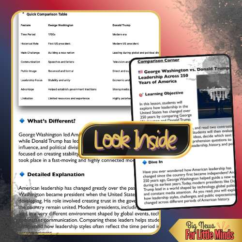 Washington vs. Trump, America at 250 Years! Compare & Contrast Texts & Worksheets