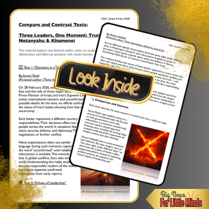 Iran 2026 Conflict: USA, Israel, Iran – Compare & Contrast Pack: Text & Worksheets!