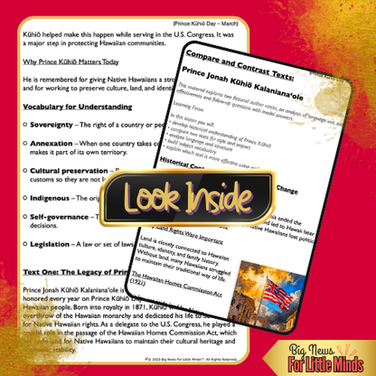 Prince Kūhiō: A Legacy of Leadership – Compare & Contrast Two Texts With Question Worksheet!