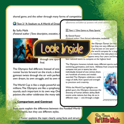 Football World Cup vs Olympics: Compare & Contrast 2 Texts, Analysis, Worksheets!