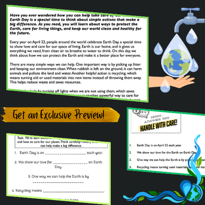 Earth Day Mini Pack: Text & Fill in the Blanks: Worksheet for Classroom Activity in April!