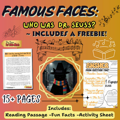 Who was Dr Seuss (Theodor Seuss Geisel)? Reading Pack with Worksheets & Freebie!