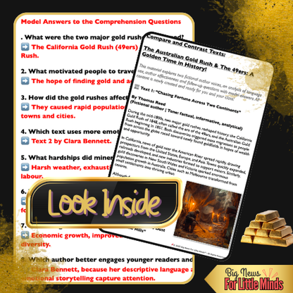 Compare & Contrast: Australian Gold Rush & The 49ers: Two Texts with Worksheet!