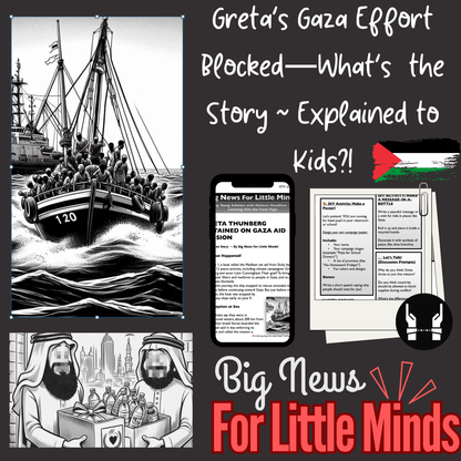 Greta’s Aid Trip to Gaza Interrupted: Kids Article Pack & FREEBIES Worksheets x2
