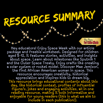 Space Week – Kids Article & Activity Pack for some Space Fun in October!