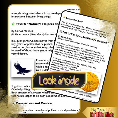 Text Comparison & Worksheet: Pollinators vs Predators: National Pollinator Week!
