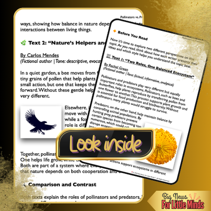 Text Comparison & Worksheet: Pollinators vs Predators: National Pollinator Week!