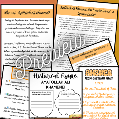 Iran’s Most Powerful Leader: Ayatollah Ali Khamenei: Kids History & Writing Pack!