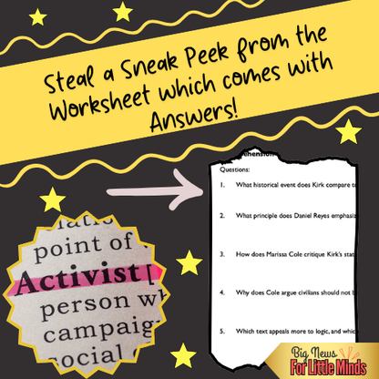 Compare & Contrast: Charlie Kirk vs. Public on war in Gaza & WW2 Worksheet included!