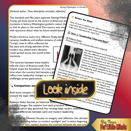 Washington vs. Trump, America at 250 Years! Compare & Contrast Texts & Worksheets