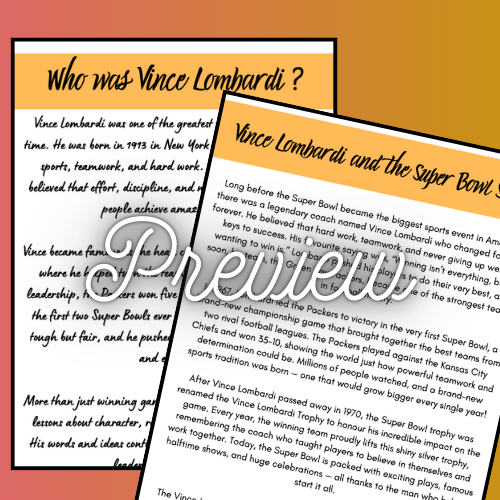 Who was: Vince Lombardi & True Story of the Super Bowl! Freebie Gift included!