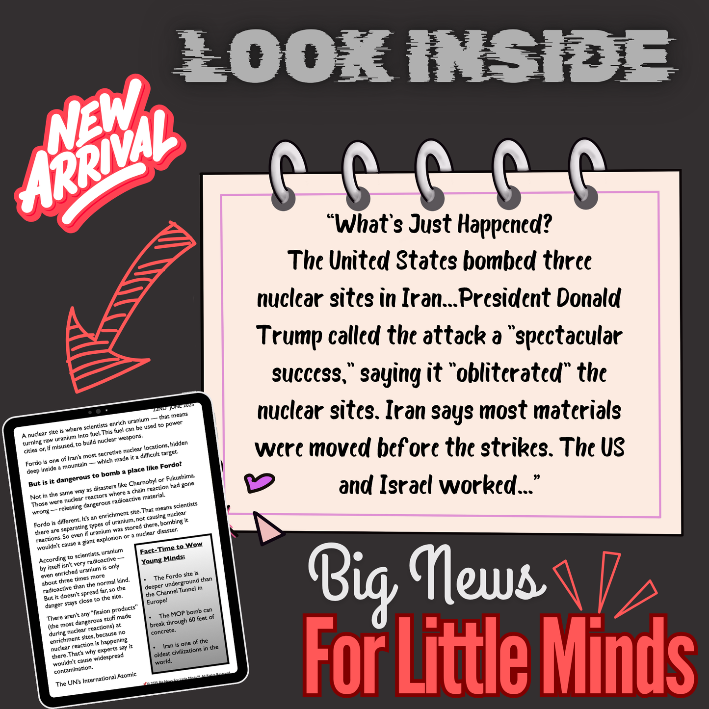 US Bombs Iran Nuclear Sites & Helps Israel 2025! Kids Article Pack & Freebies x2