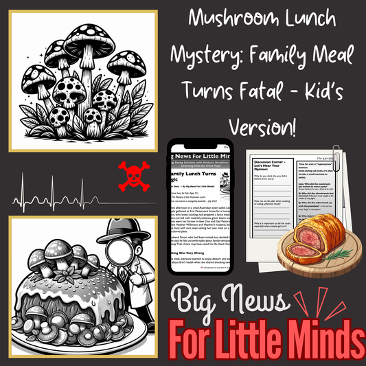 Mystery of the Mushroom Lunch, Australia: True Crime Stories for Kids & Freebie Worksheets