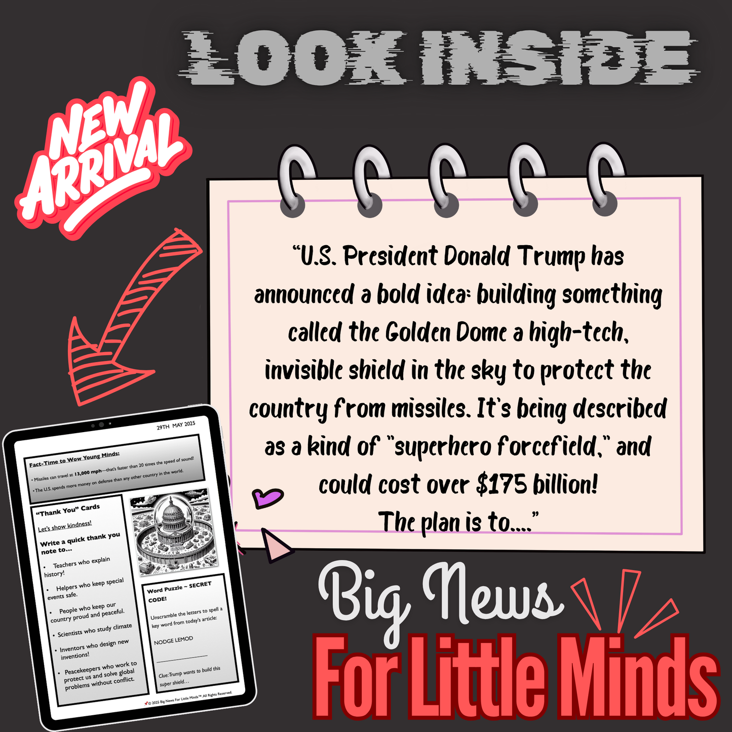 Can Donald Trump Build the ‘Golden Dome’ Over the US? Kids Article Pack & Freebies x2 to Fill-in!