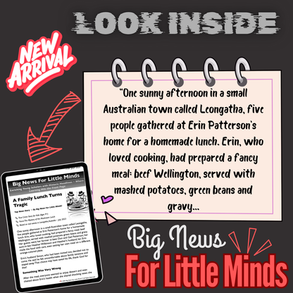 Mystery of the Mushroom Lunch, Australia: True Crime Stories for Kids & Freebie Worksheets