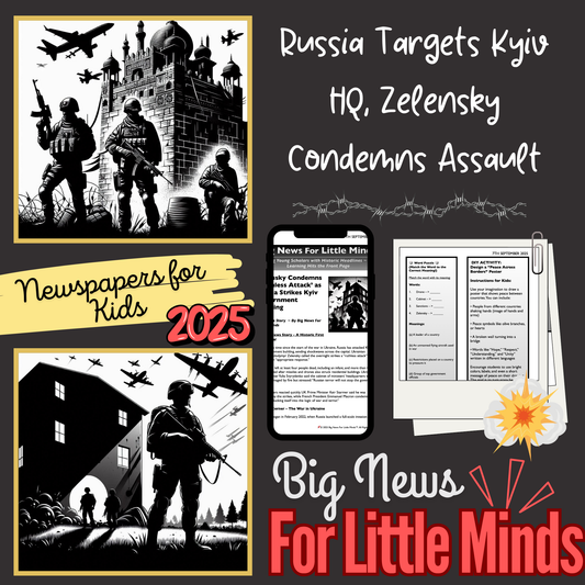 Kyiv HQ Bombed: Zelensky Calls Out Russia’s Attack! Kids Article Pack & Freebie Worksheets
