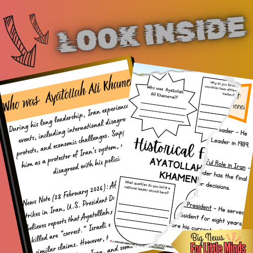 Iran’s Most Powerful Leader: Ayatollah Ali Khamenei: Kids History & Writing Pack!