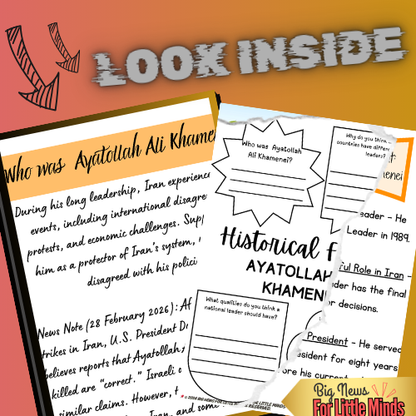 Iran’s Most Powerful Leader: Ayatollah Ali Khamenei: Kids History & Writing Pack!