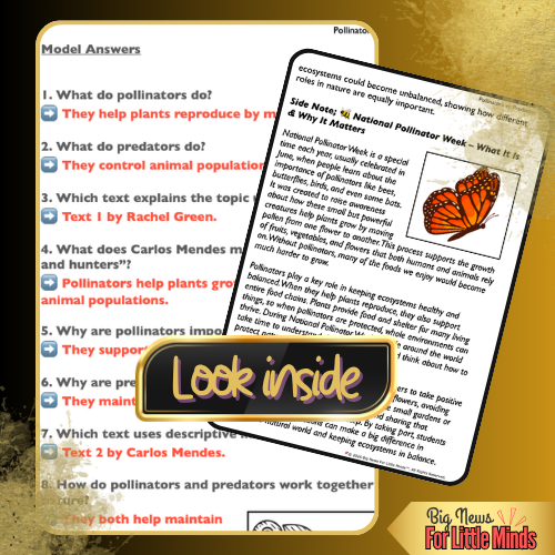 Text Comparison & Worksheet: Pollinators vs Predators: National Pollinator Week!