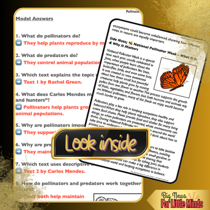 Text Comparison & Worksheet: Pollinators vs Predators: National Pollinator Week!