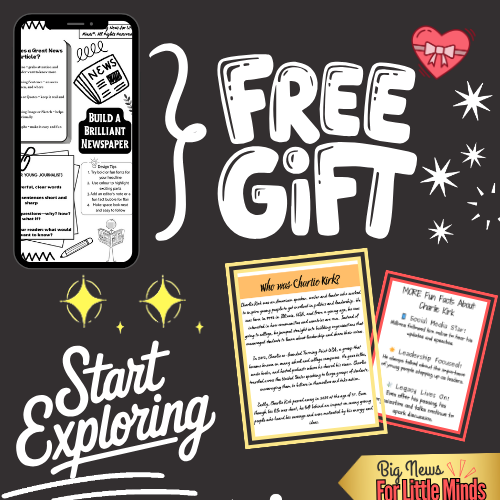 Who was Charlie Kirk? Kids Mini Article Package with Fun Freebie Worksheets!