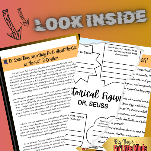 Who was Dr Seuss (Theodor Seuss Geisel)? Reading Pack with Worksheets & Freebie!