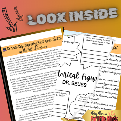 Who was Dr Seuss (Theodor Seuss Geisel)? Reading Pack with Worksheets & Freebie!