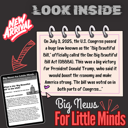 Kids Article on The Big Beautiful Bill ~ OBBBA Explained & Freebie Worksheets x2!
