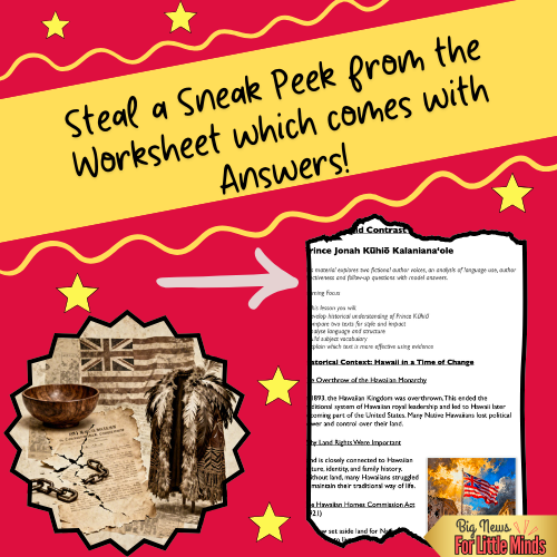 Prince Kūhiō: A Legacy of Leadership – Compare & Contrast Two Texts With Question Worksheet!