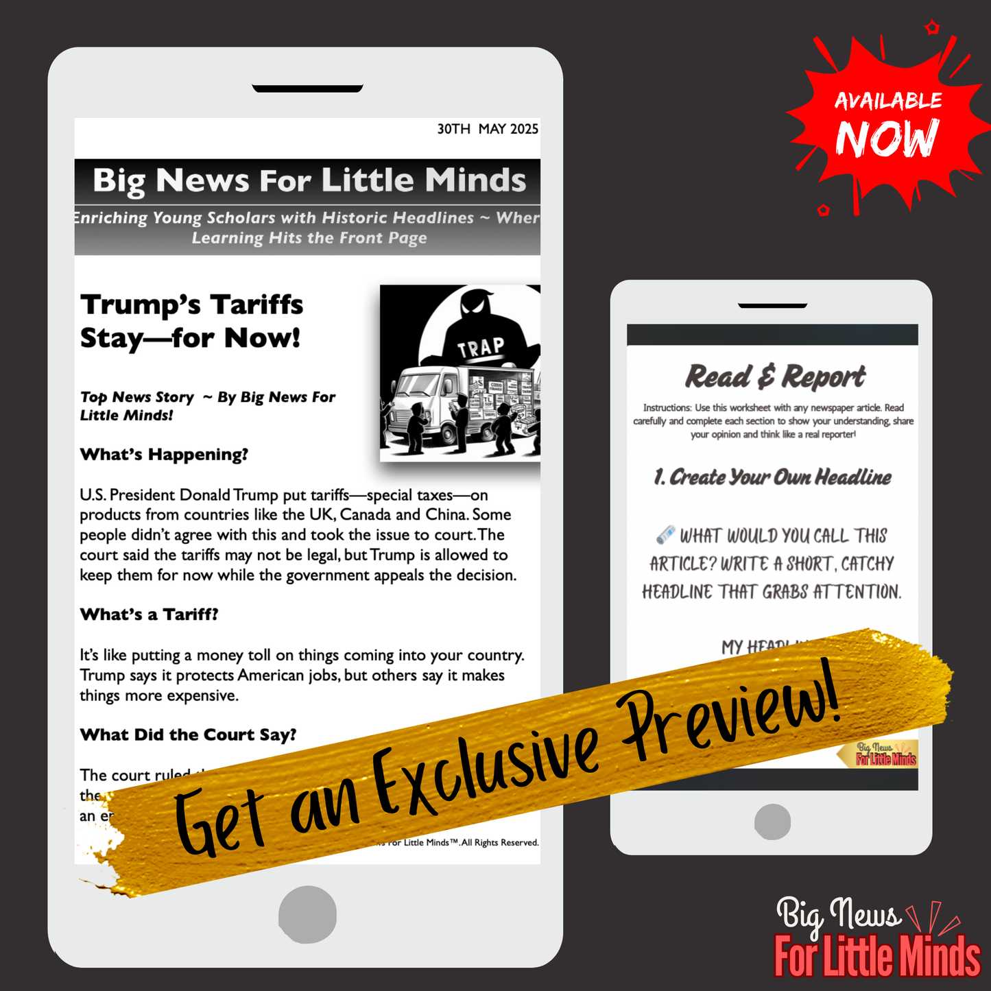 Tariffs Approved for Now by Court: Trump’s Trade War Explained for Kids...Article Pack & Two Freebies for Class!