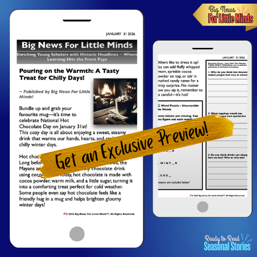 National Hot Chocolate Day (January 31st) Sip, Smile & Learn! Article Package & More!