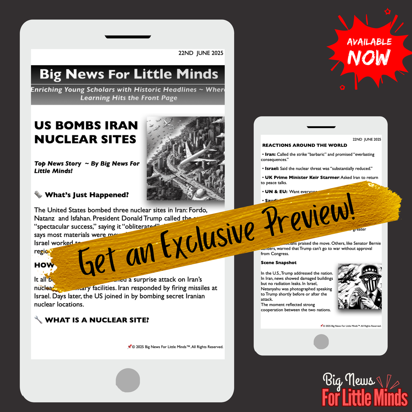 US Bombs Iran Nuclear Sites & Helps Israel 2025! Kids Article Pack & Freebies x2