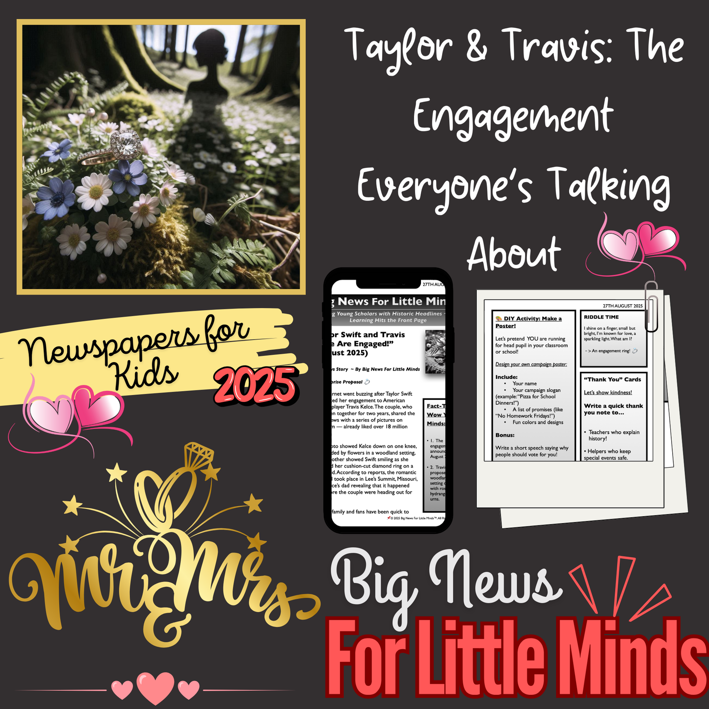 Taylor Swift Says Yes & is Engaged to Travis Kelce! Kids Article Pack & Freebie Worksheets!
