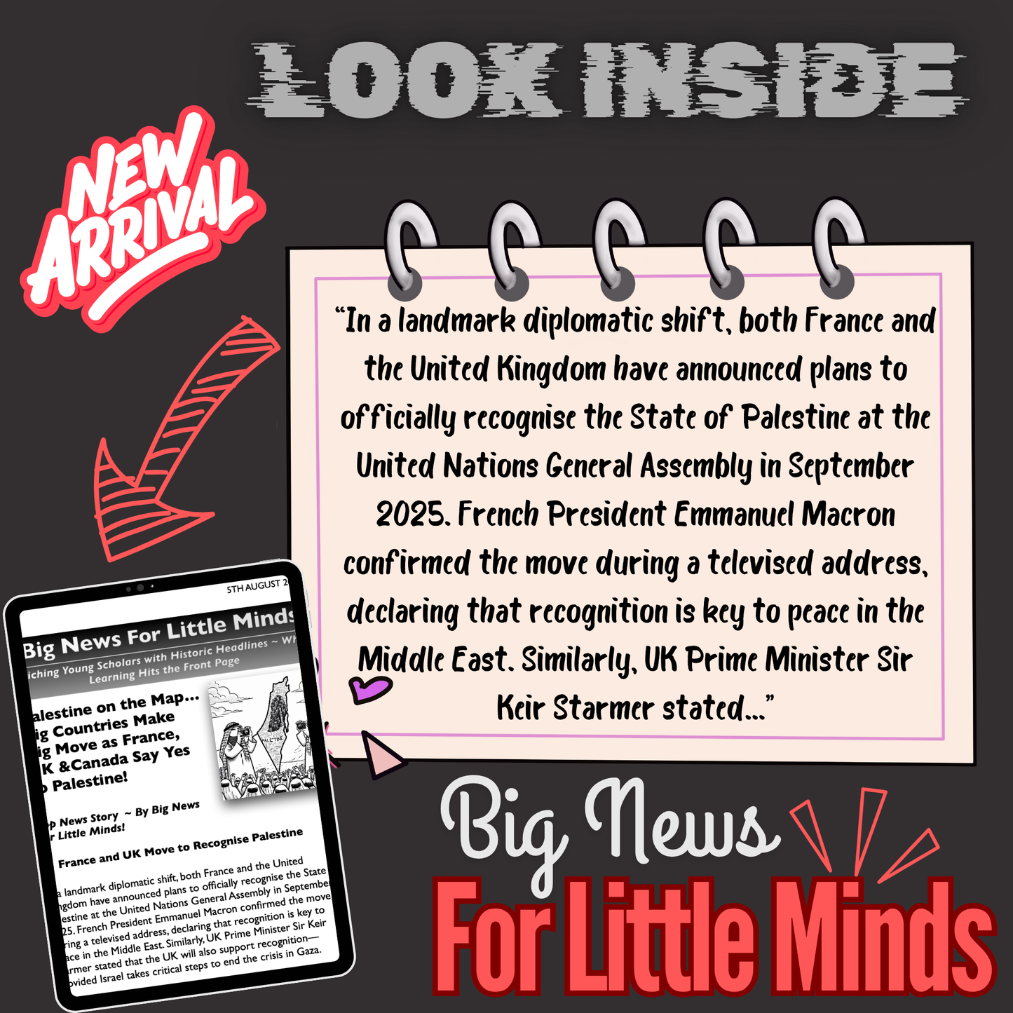 Palestine Recognition by France, UK & Canada + USA's Stance! Kids' Article Pack