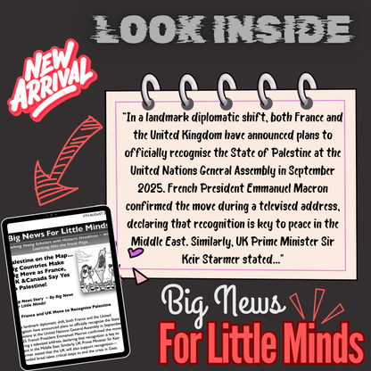 Palestine Recognition by France, UK & Canada + USA's Stance! Kids' Article Pack
