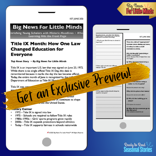 Title IX: One Law, Big Change: Kids Article Pack with Freebie Worksheets & Fun!