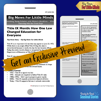 Title IX: One Law, Big Change: Kids Article Pack with Freebie Worksheets & Fun!