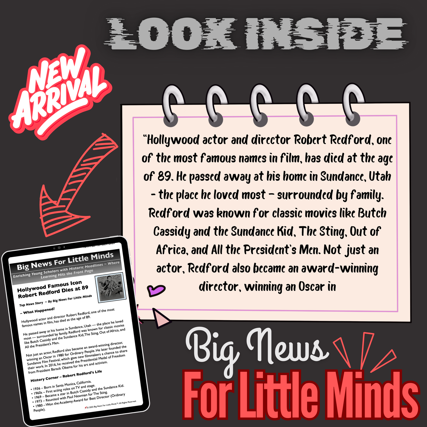 Robert Redford Passes Away: Kids Article on Biography , Activities & Freebie Worksheets!