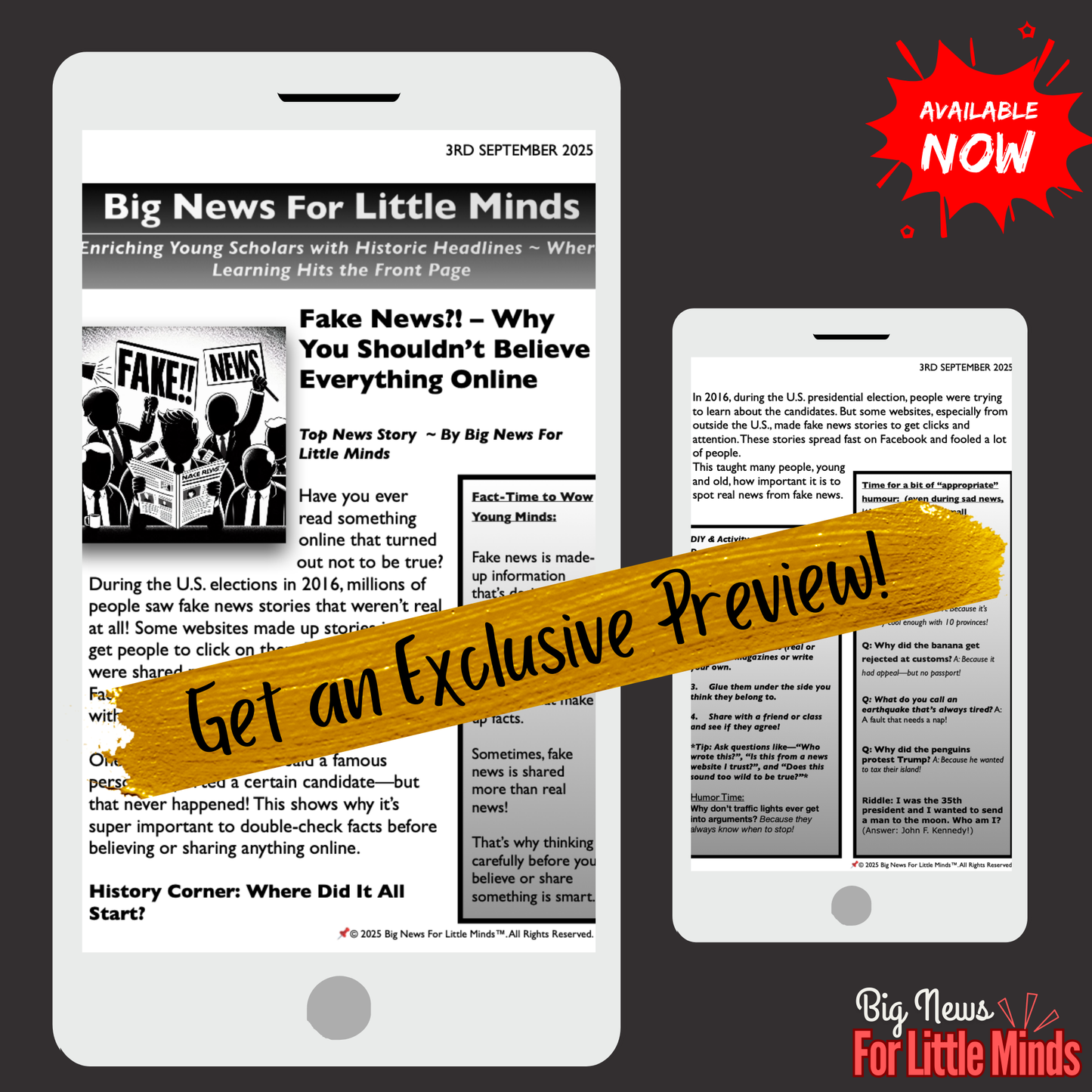 Fake News Alert: Think Before You Click! Kids Article Package with Freebie Worksheets