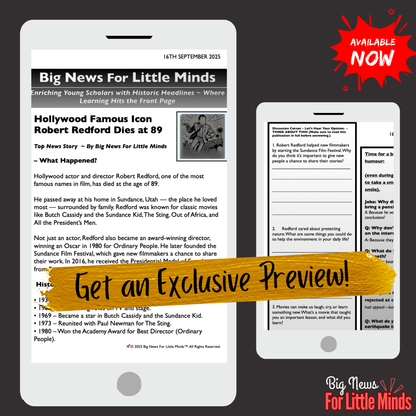 Robert Redford Passes Away: Kids Article on Biography , Activities & Freebie Worksheets!