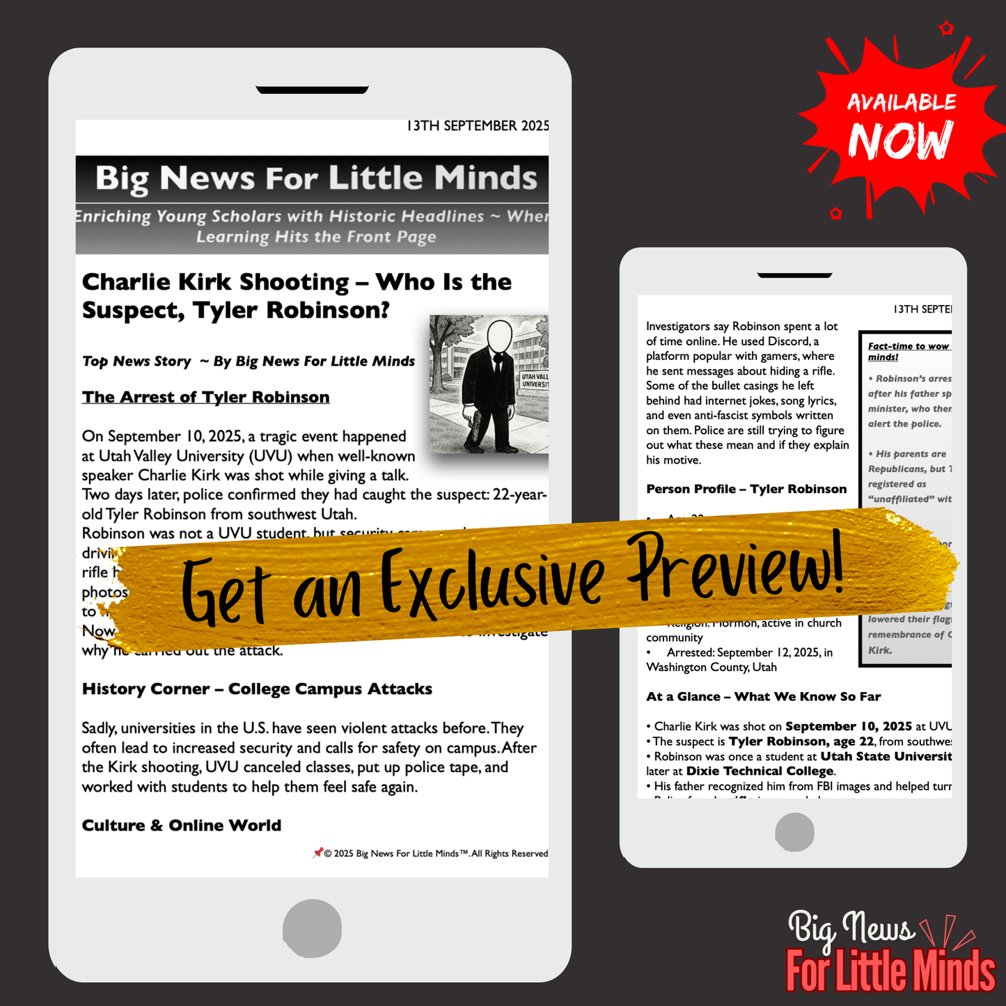 Who Is Tyler Robinson, Suspect in Charlie Kirk Shooting? Article Pack on True Crime